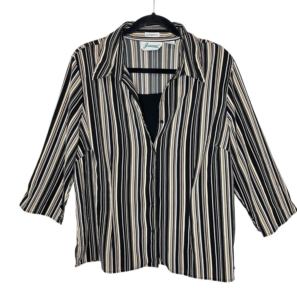 VINTAGE JOANNA 3/4-Sleeve Striped Buttondown,‎ XL